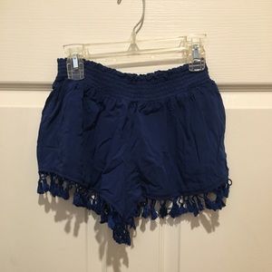 Blue fringe shorts